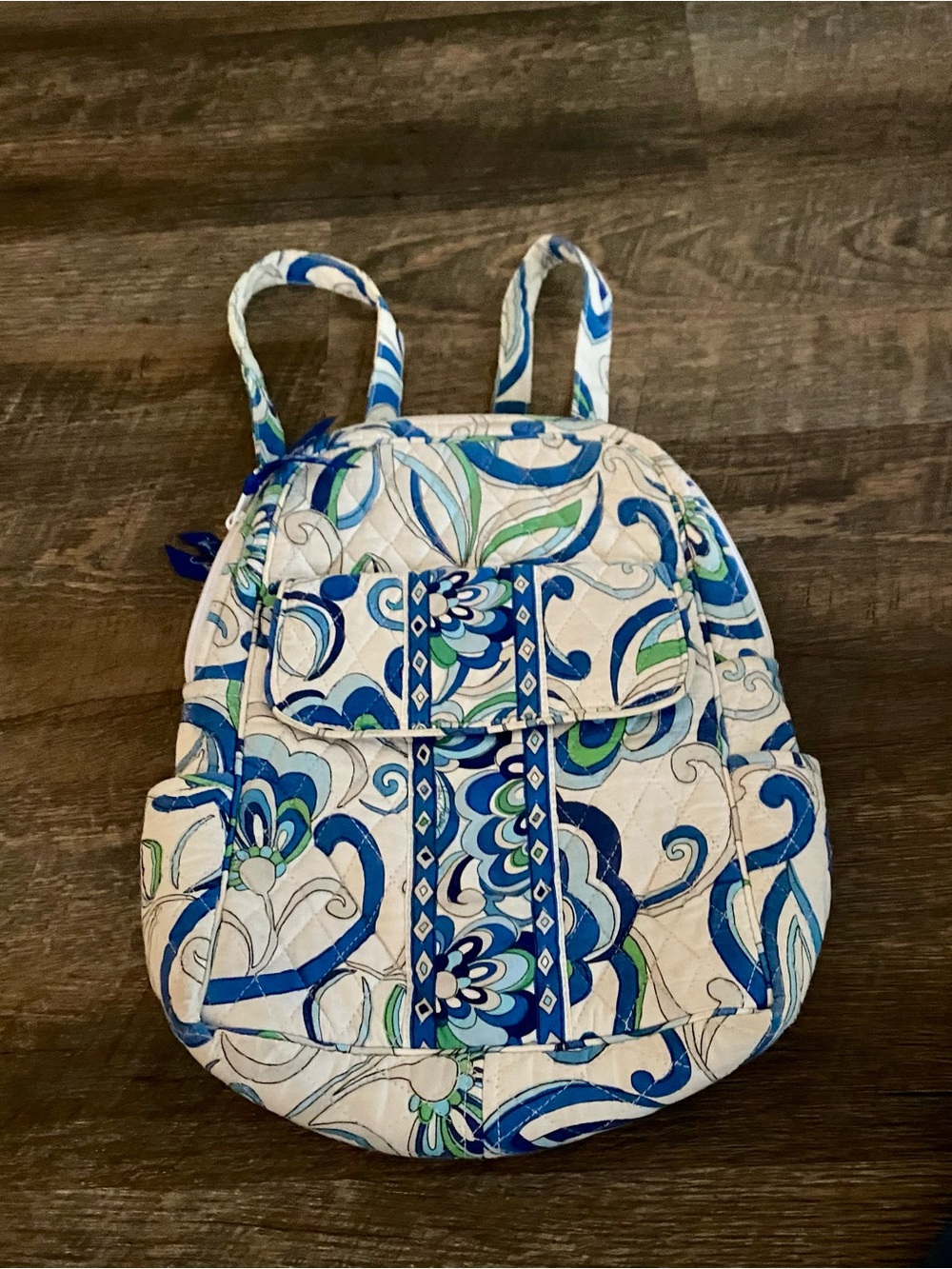 2008 Vera Bradley Mediterranean White Small Mini Backpack Bag Floral Tote Retire